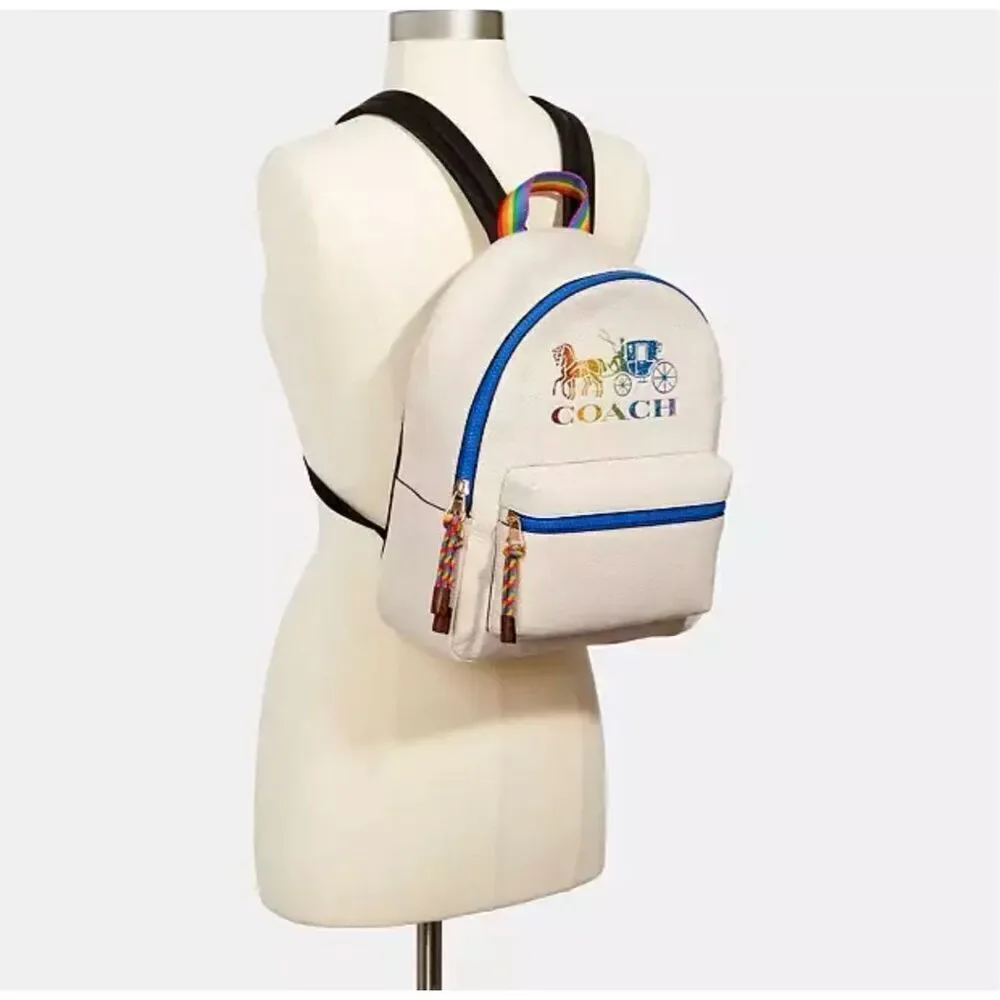 Coach rainbow pride white  leather medium Charlie rucksack backpack bag